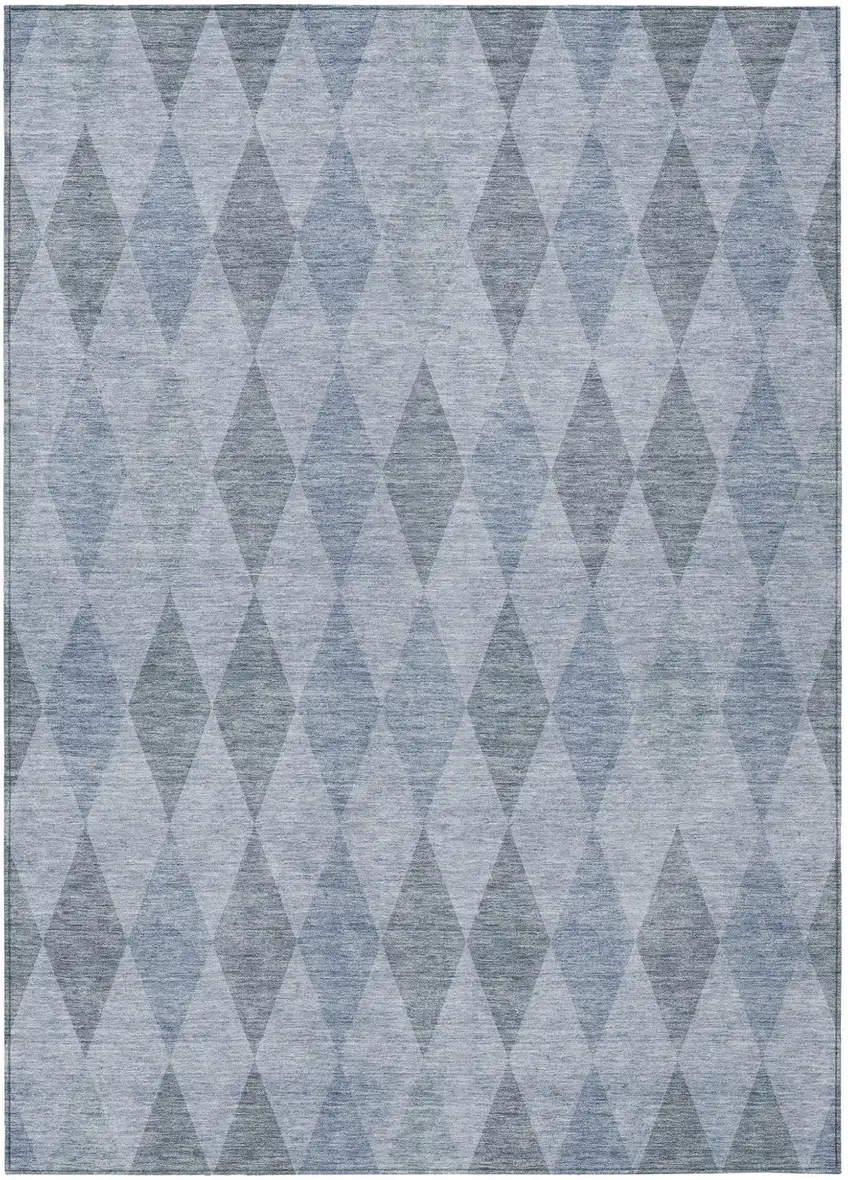Denim Blue Geometric Washable Non Skid Indoor Outdoor Area Rug Photo 2