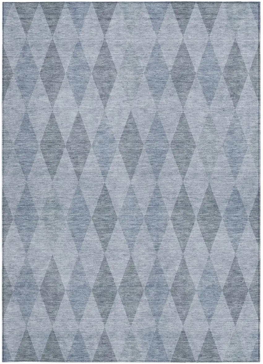 Denim Blue Geometric Washable Non Skid Indoor Outdoor Area Rug Photo 5