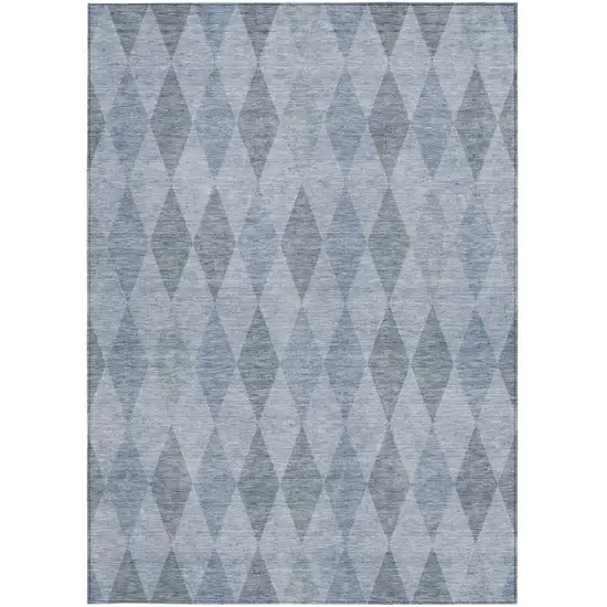 Denim Blue Geometric Washable Non Skid Indoor Outdoor Area Rug Photo 4