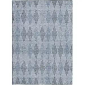 Photo of Denim Blue Geometric Washable Non Skid Indoor Outdoor Area Rug