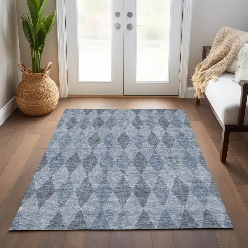 Denim Blue Geometric Washable Non Skid Indoor Outdoor Area Rug Photo 9