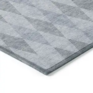 Photo of Denim Blue Geometric Washable Non Skid Indoor Outdoor Area Rug