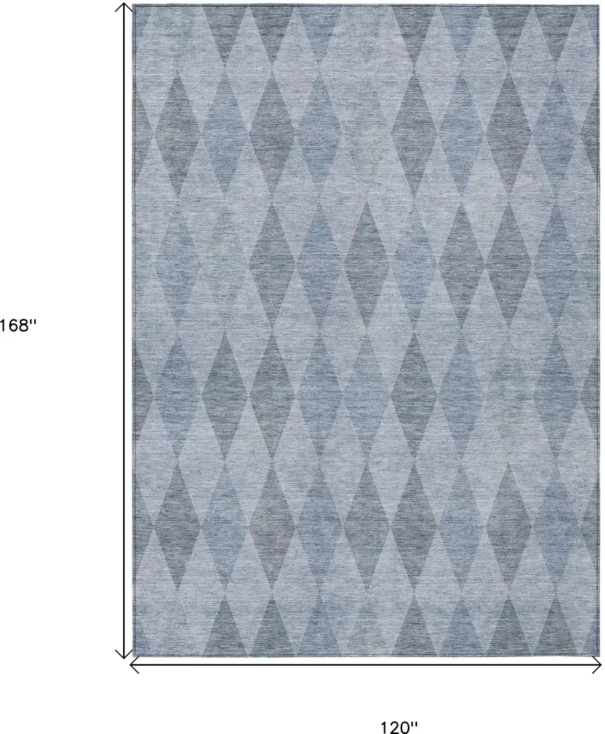 Denim Blue Geometric Washable Non Skid Indoor Outdoor Area Rug Photo 3