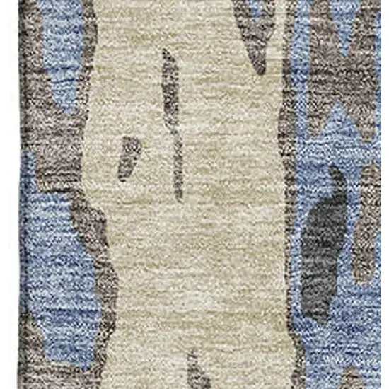 Denim Blue Gray And Beige Abstract Washable Area Rug With UV Protection Photo 2