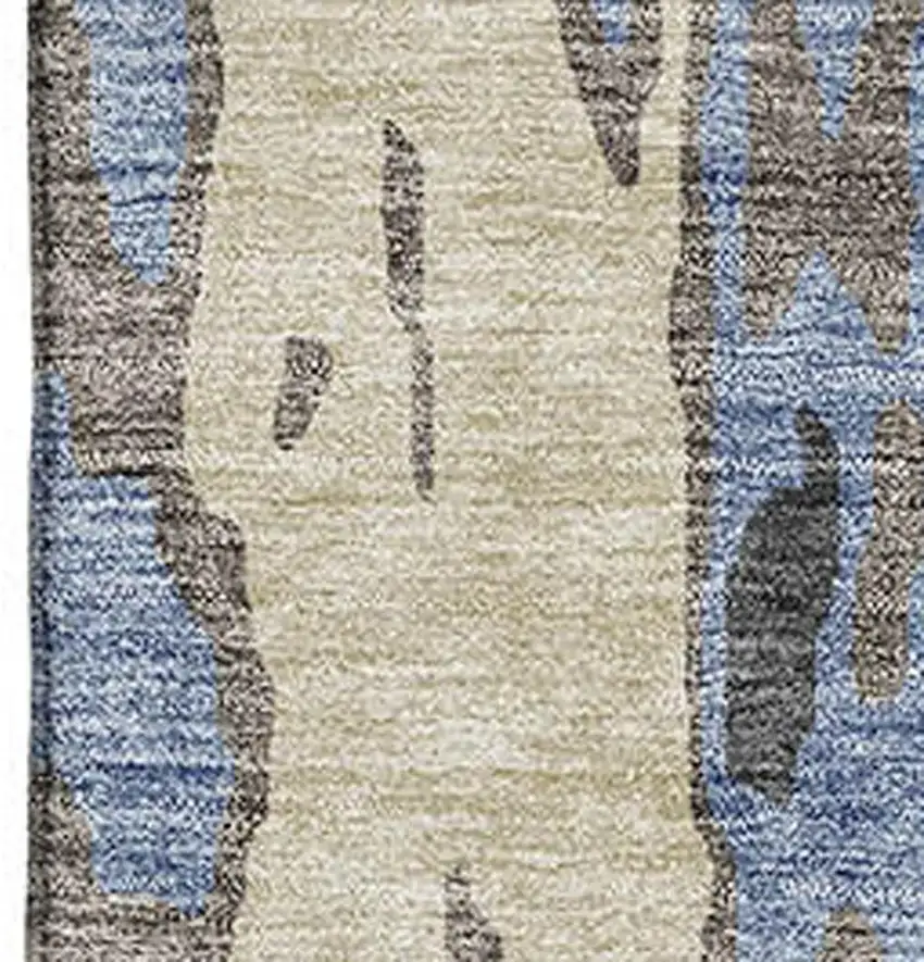 Denim Blue Gray And Beige Abstract Washable Area Rug With UV Protection Photo 2
