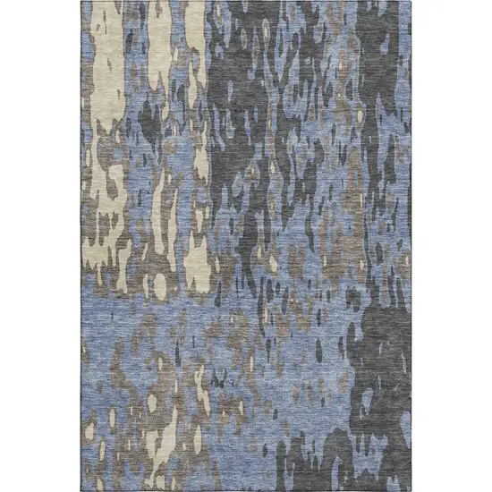Denim Blue Gray And Beige Abstract Washable Area Rug With UV Protection Photo 1