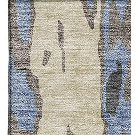 Denim Blue Gray And Beige Abstract Washable Area Rug With UV Protection Photo 2