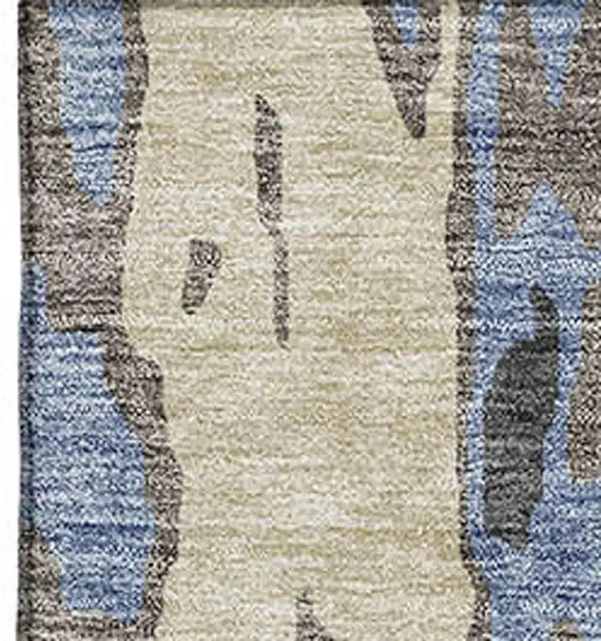 Denim Blue Gray And Beige Abstract Washable Area Rug With UV Protection Photo 2