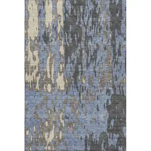 Photo of Denim Blue Gray And Beige Abstract Washable Area Rug With UV Protection