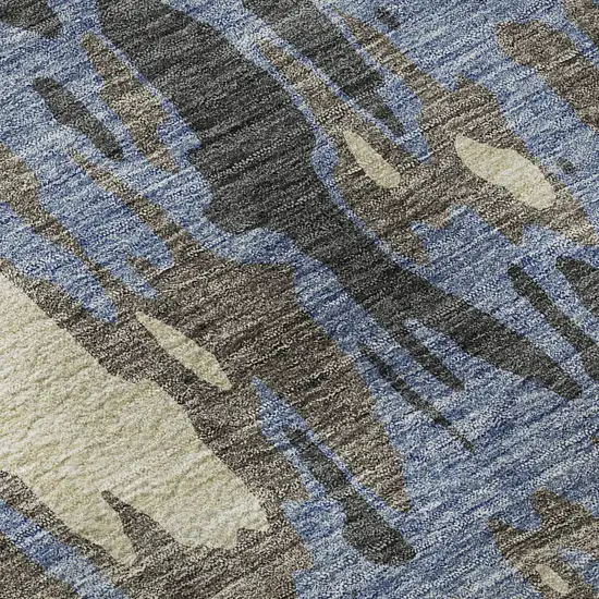 Denim Blue Gray And Beige Abstract Washable Area Rug With UV Protection Photo 9