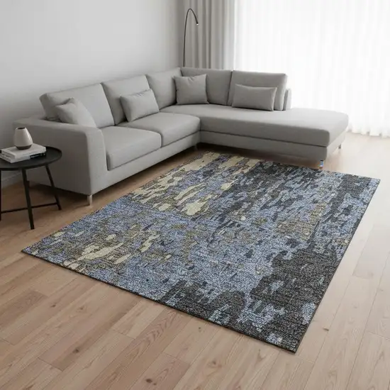 Denim Blue Gray And Beige Abstract Washable Area Rug With UV Protection Photo 2