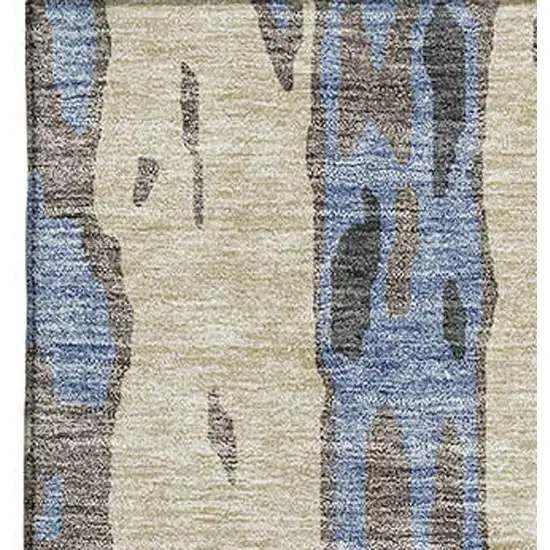 Denim Blue Gray And Beige Abstract Washable Area Rug With UV Protection Photo 2