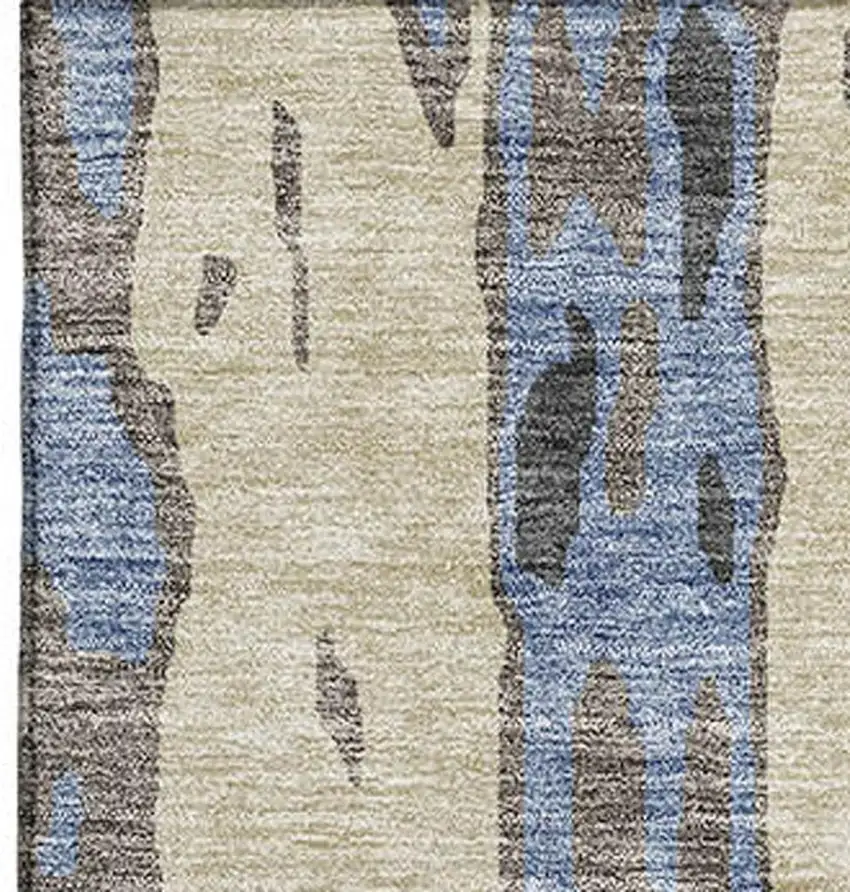 Denim Blue Gray And Beige Abstract Washable Area Rug With UV Protection Photo 2