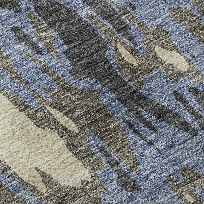 Denim Blue Gray And Beige Abstract Washable Area Rug With UV Protection Photo 9