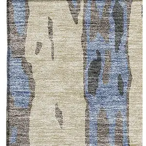 Photo of Denim Blue Gray And Beige Abstract Washable Area Rug With UV Protection