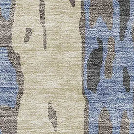 Denim Blue Gray And Beige Abstract Washable Area Rug With UV Protection Photo 2