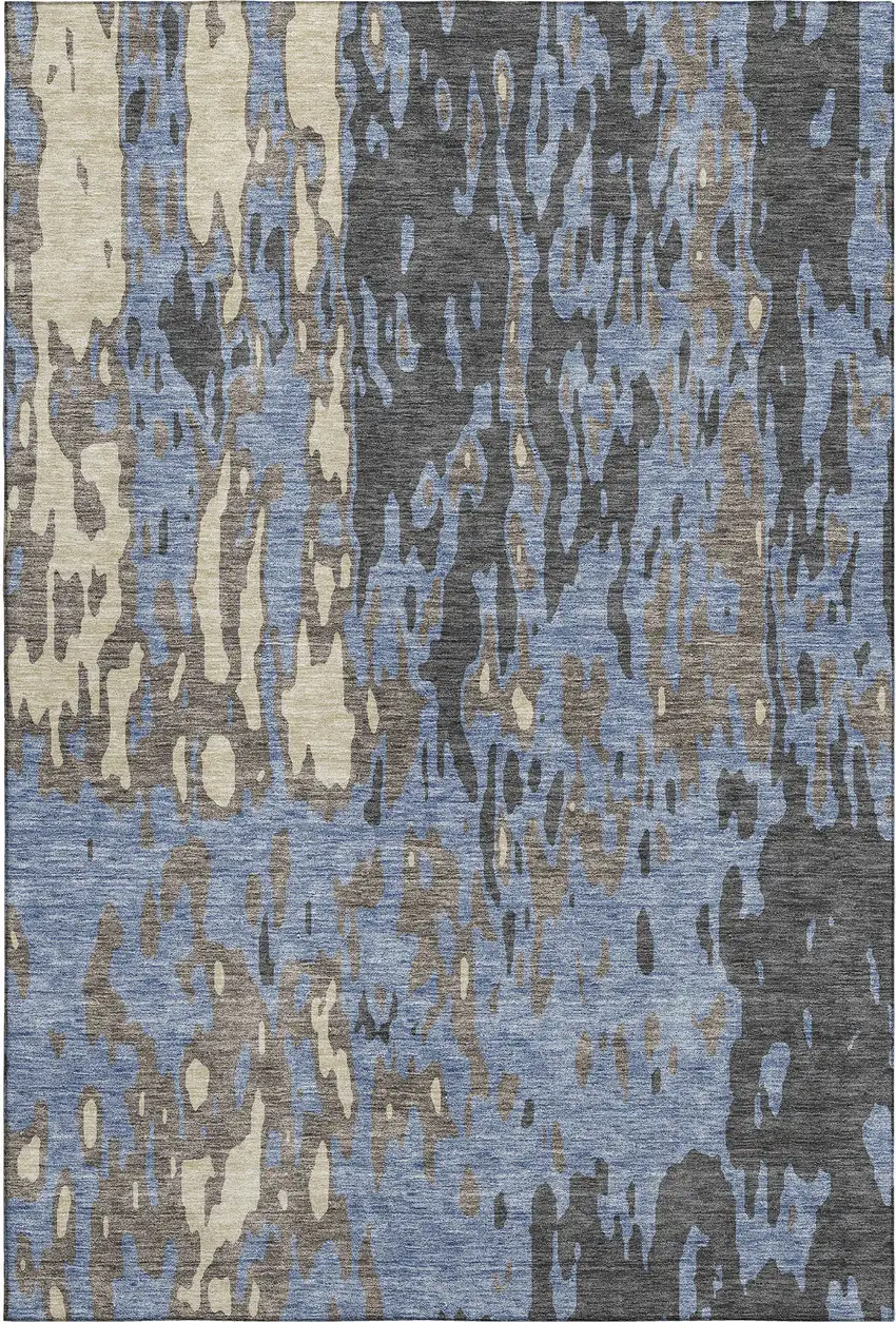 Denim Blue Gray And Beige Abstract Washable Area Rug With UV Protection Photo 1