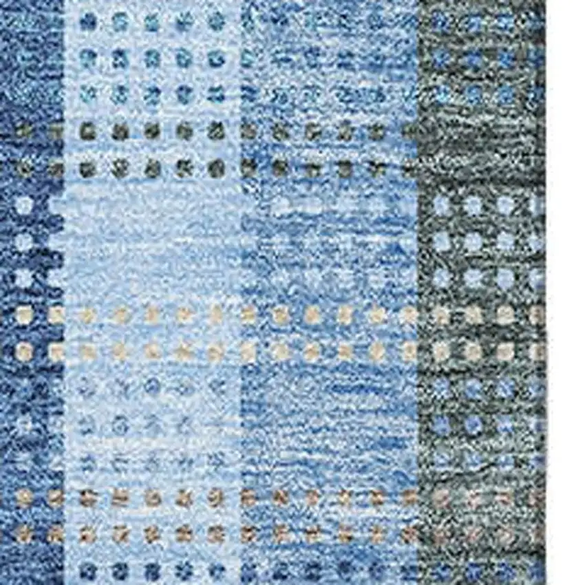 Denim Blue Gray And Beige Plaid Washable Area Rug With UV Protection Photo 2