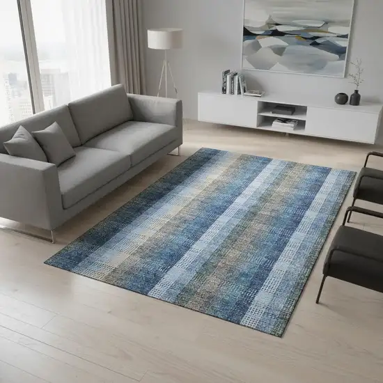 Denim Blue Gray And Beige Plaid Washable Area Rug With UV Protection Photo 2
