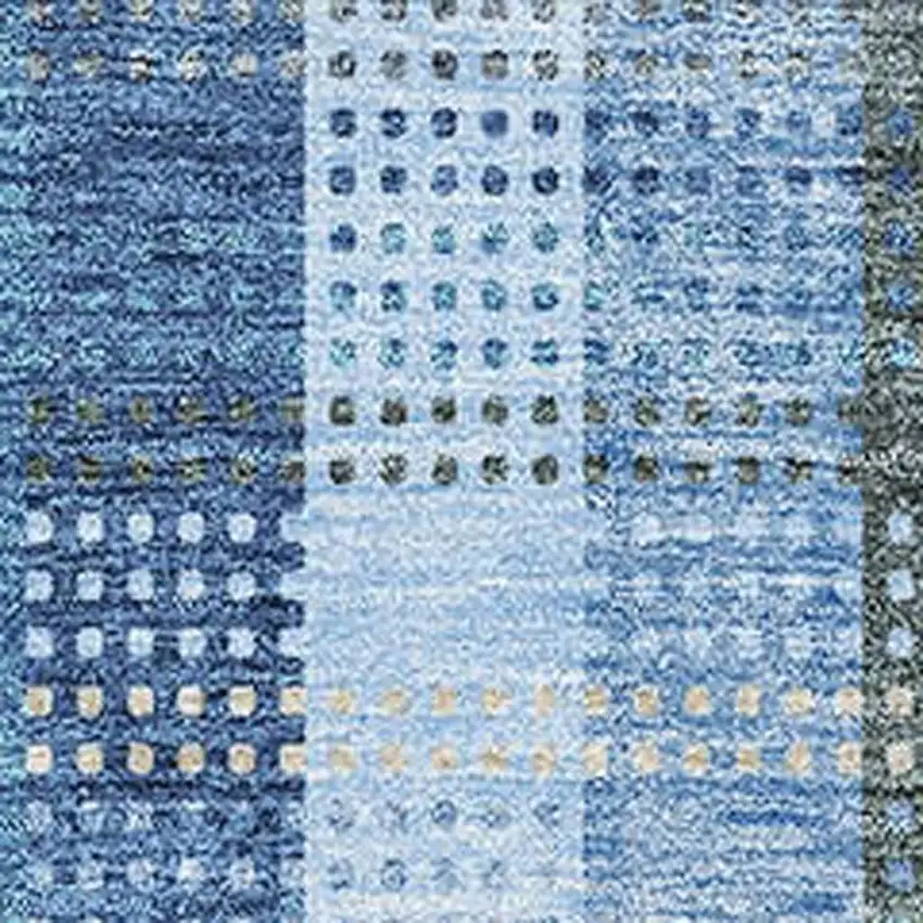 Denim Blue Gray And Beige Plaid Washable Area Rug With UV Protection Photo 2