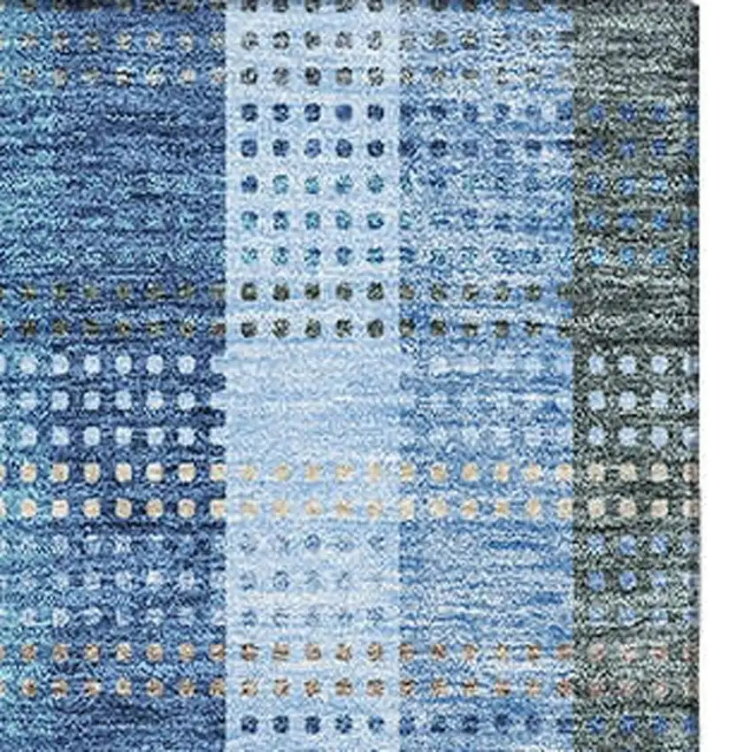 Denim Blue Gray And Beige Plaid Washable Area Rug With UV Protection Photo 3