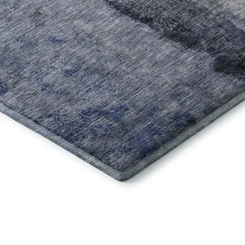 Denim Blue Gray And Ivory Abstract Washable Area Rug With UV Protection Photo 7