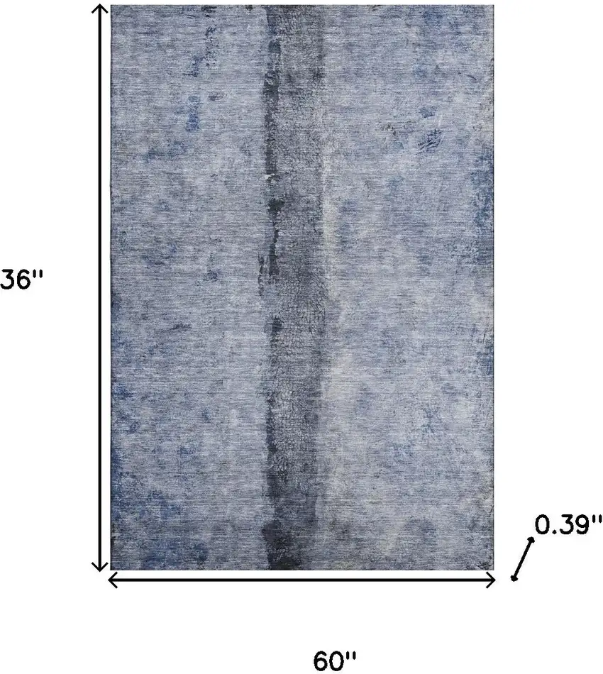 Denim Blue Gray And Ivory Abstract Washable Area Rug With UV Protection Photo 3