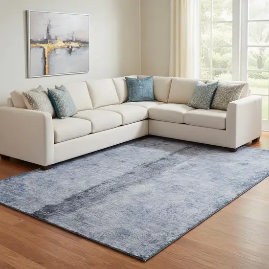 Denim Blue Gray And Ivory Abstract Washable Area Rug With UV Protection Photo 1