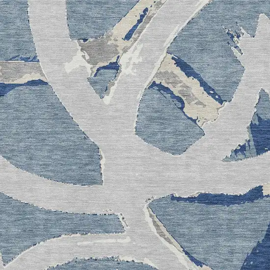 Denim Blue Gray And Ivory Abstract Washable Area Rug With UV Protection Photo 2