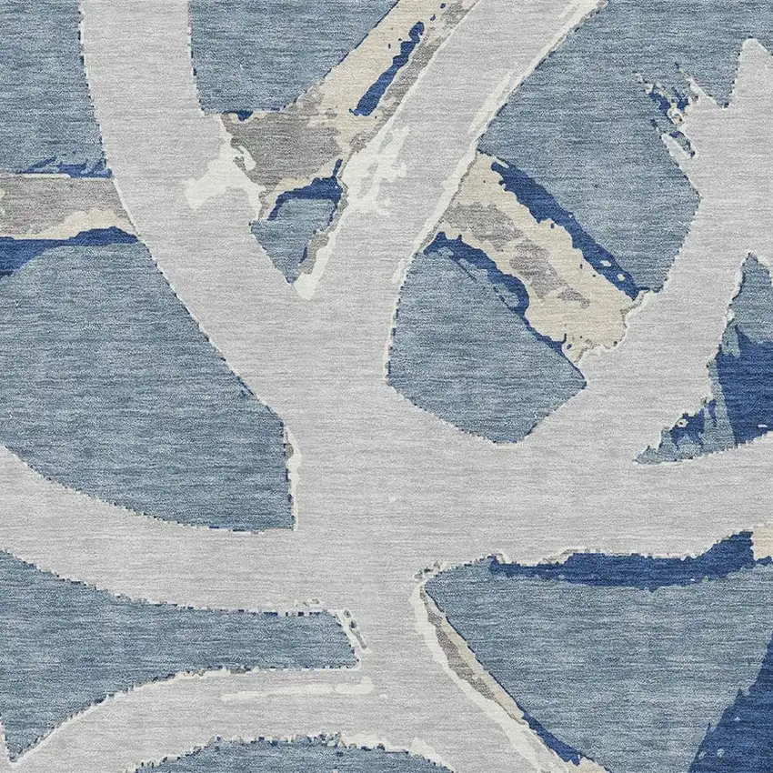 Denim Blue Gray And Ivory Abstract Washable Area Rug With UV Protection Photo 2