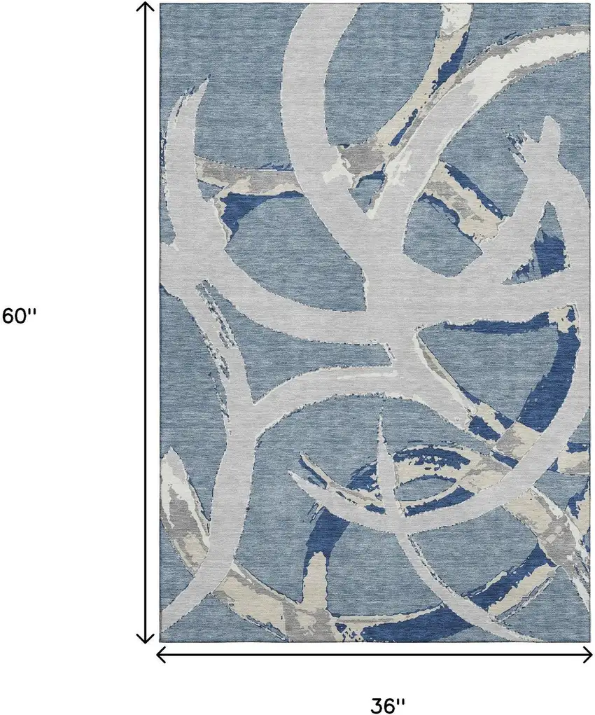 Denim Blue Gray And Ivory Abstract Washable Area Rug With UV Protection Photo 8
