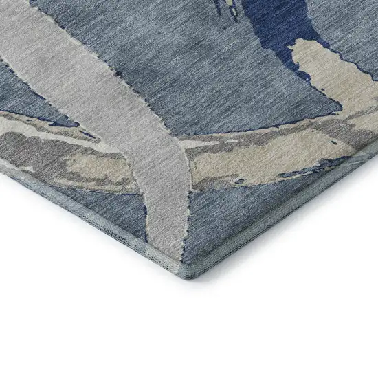 Denim Blue Gray And Ivory Abstract Washable Area Rug With UV Protection Photo 8