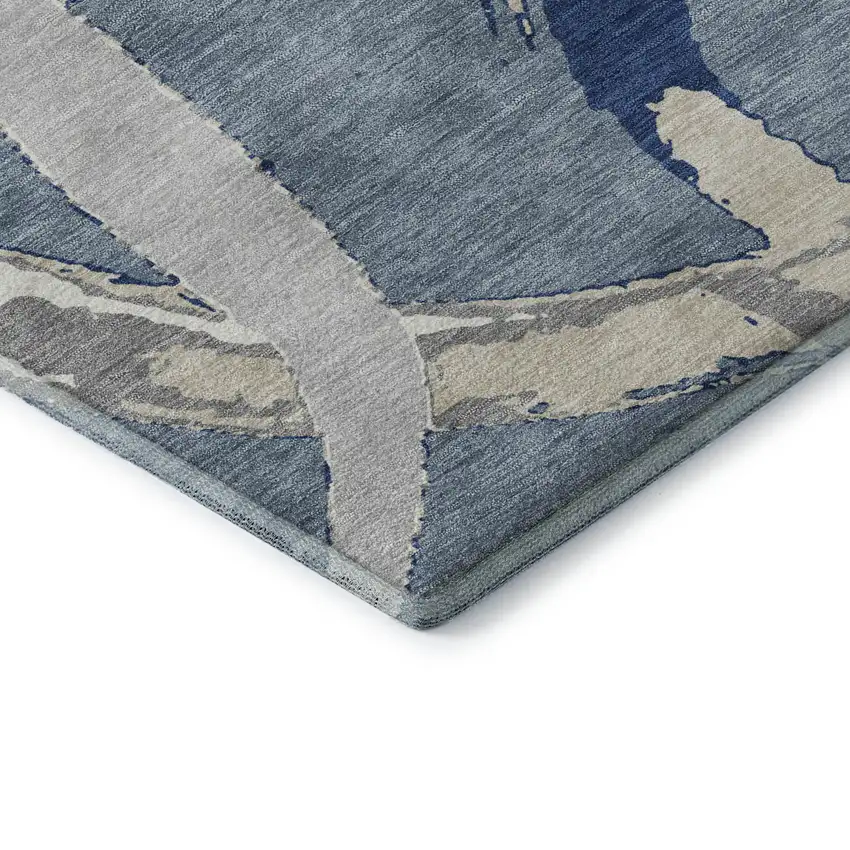 Denim Blue Gray And Ivory Abstract Washable Area Rug With UV Protection Photo 7