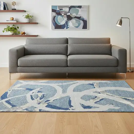Denim Blue Gray And Ivory Abstract Washable Area Rug With UV Protection Photo 2