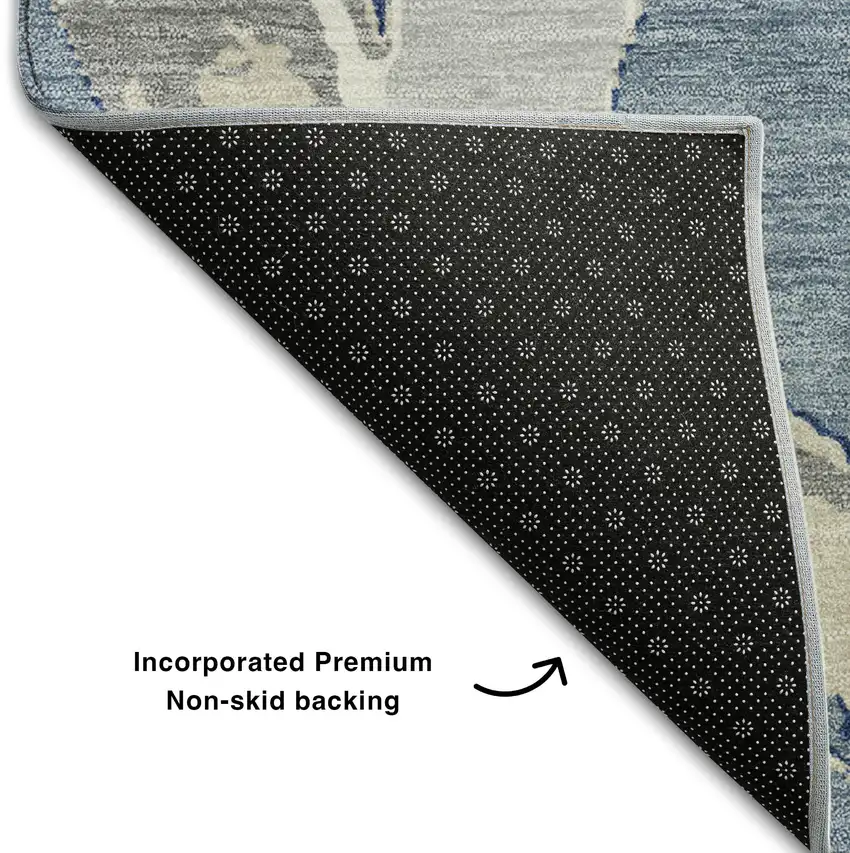 Denim Blue Gray And Ivory Abstract Washable Area Rug With UV Protection Photo 6