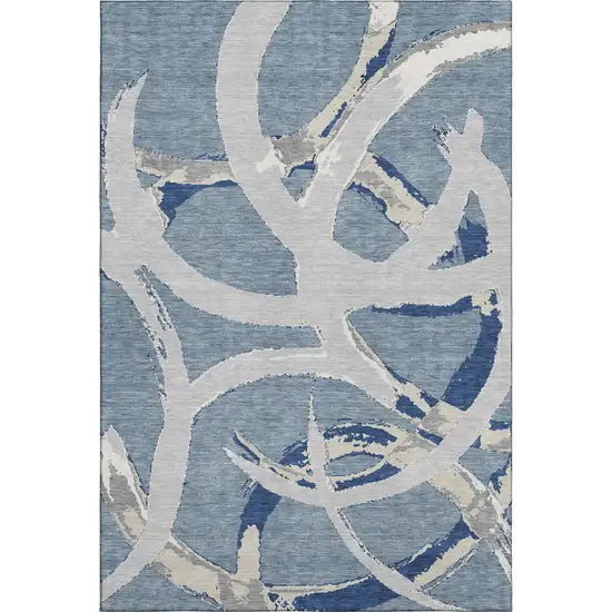 Denim Blue Gray And Ivory Abstract Washable Area Rug With UV Protection Photo 1