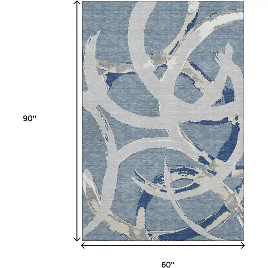 Denim Blue Gray And Ivory Abstract Washable Area Rug With UV Protection Photo 8