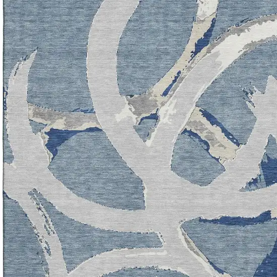 Denim Blue Gray And Ivory Abstract Washable Area Rug With UV Protection Photo 3