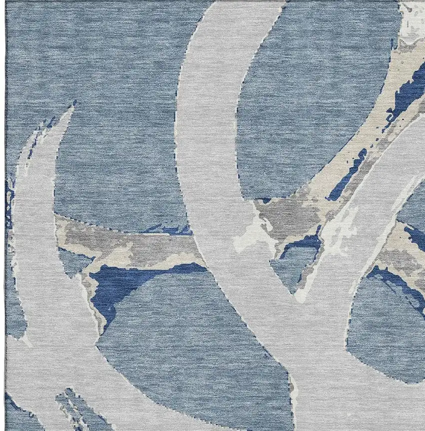 Denim Blue Gray And Ivory Abstract Washable Area Rug With UV Protection Photo 2