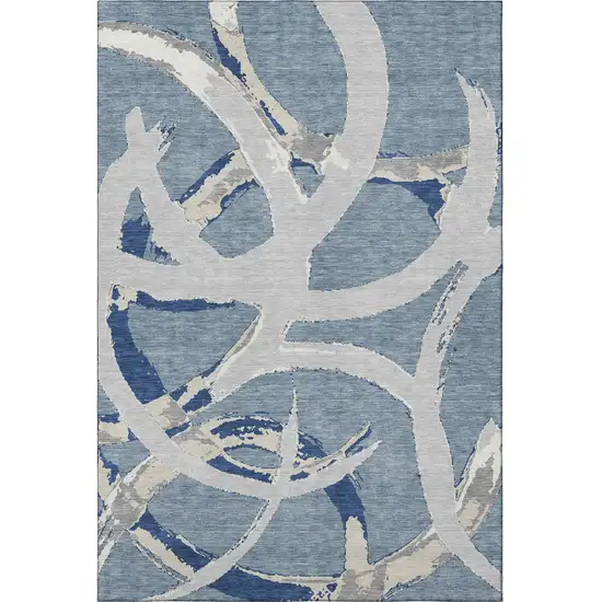 Denim Blue Gray And Ivory Abstract Washable Area Rug With UV Protection Photo 3