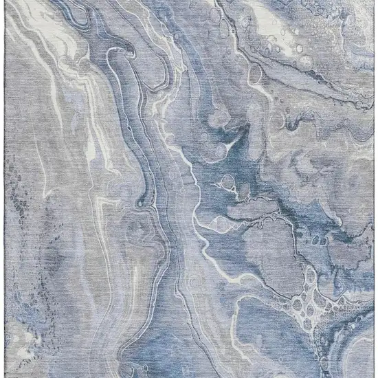 Denim Blue Gray And Ivory Abstract Washable Area Rug With UV Protection Photo 3