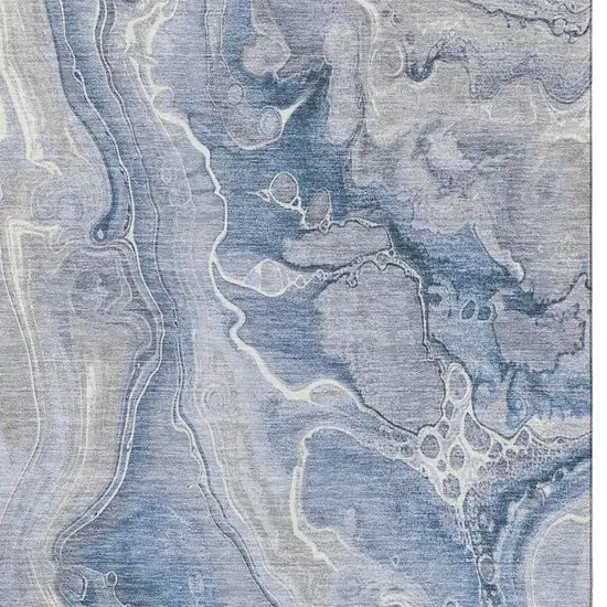 Denim Blue Gray And Ivory Abstract Washable Area Rug With UV Protection Photo 2