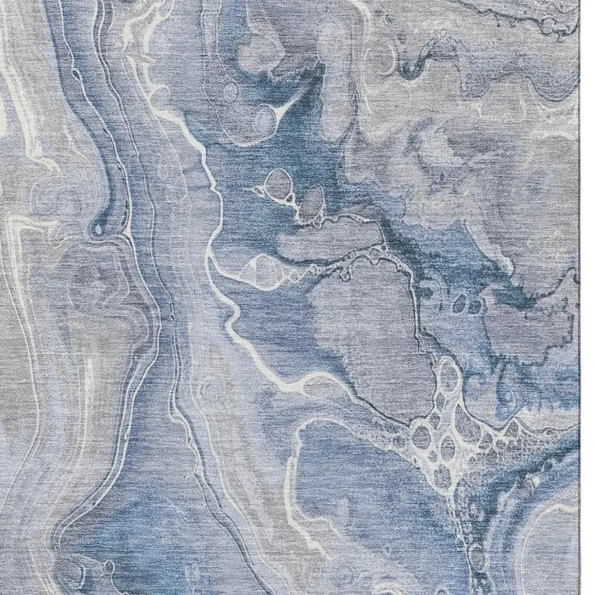 Denim Blue Gray And Ivory Abstract Washable Area Rug With UV Protection Photo 2