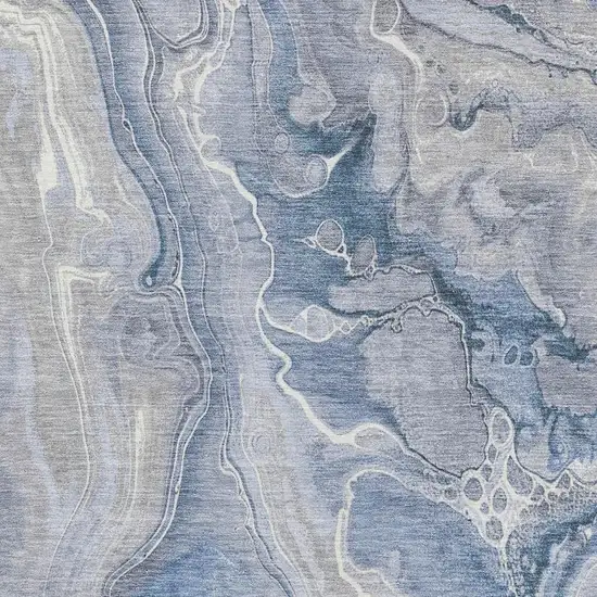 Denim Blue Gray And Ivory Abstract Washable Area Rug With UV Protection Photo 2