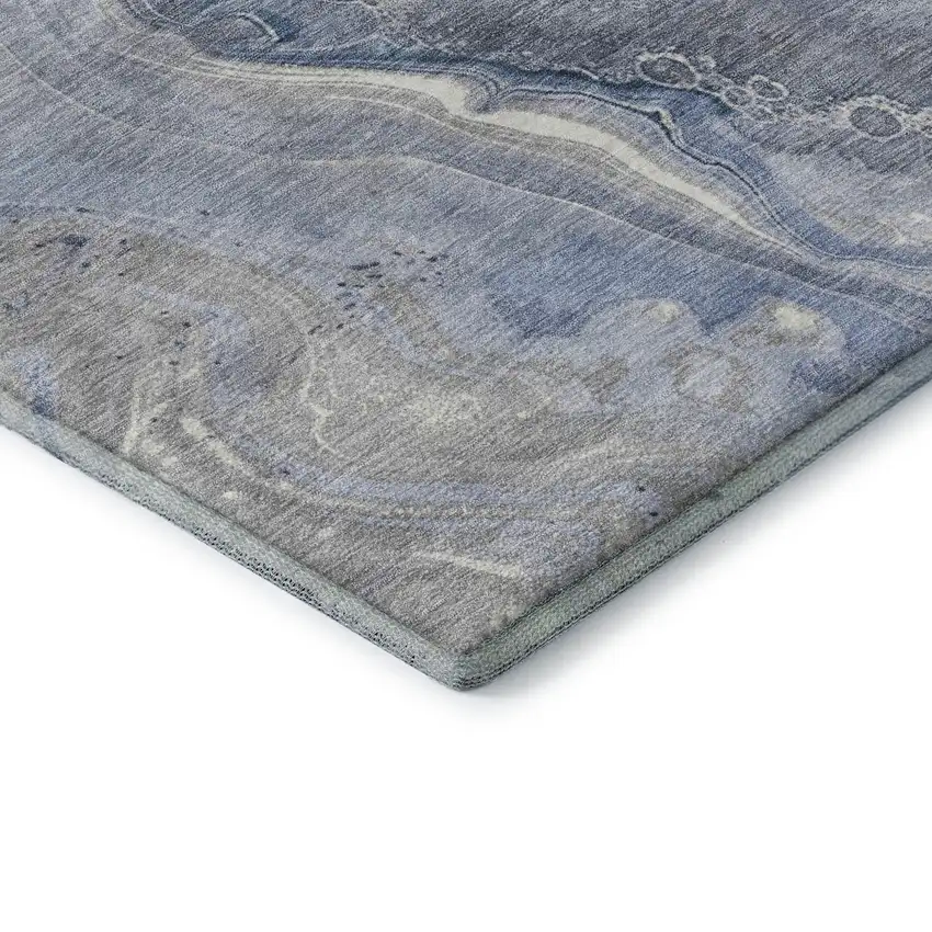 Denim Blue Gray And Ivory Abstract Washable Area Rug With UV Protection Photo 7
