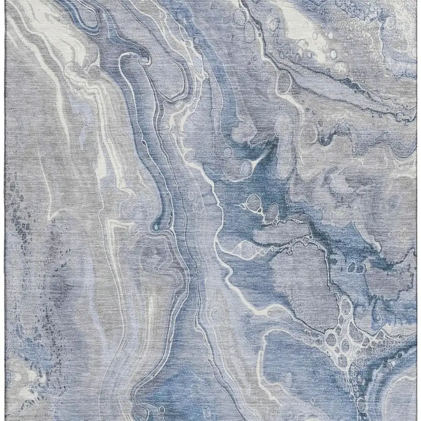 Denim Blue Gray And Ivory Abstract Washable Area Rug With UV Protection Photo 2
