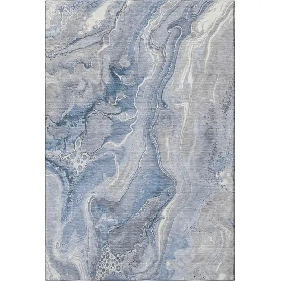 Denim Blue Gray And Ivory Abstract Washable Area Rug With UV Protection Photo 3