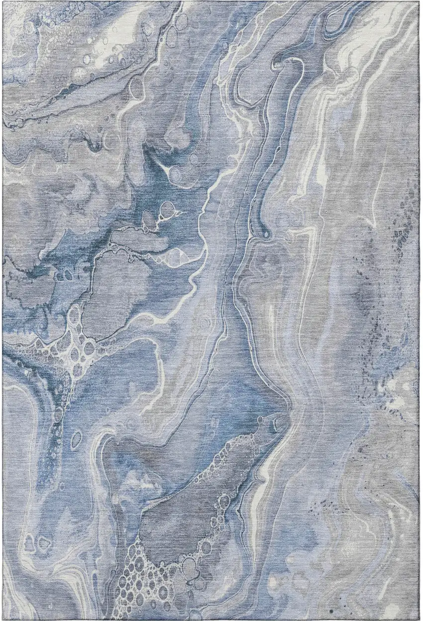 Denim Blue Gray And Ivory Abstract Washable Area Rug With UV Protection Photo 3