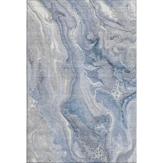 Denim Blue Gray And Ivory Abstract Washable Area Rug With UV Protection Photo 1