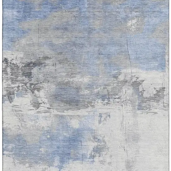 Denim Blue Gray And Ivory Abstract Washable Area Rug With UV Protection Photo 3